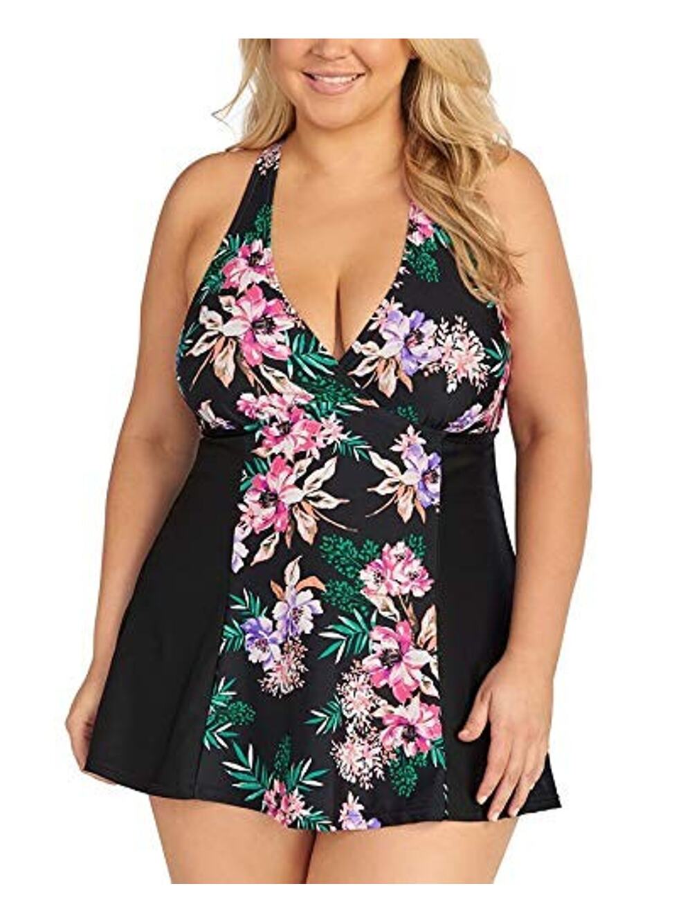 Island Escape in Your Dreams Trendy H-Back Swimdress Plus Size 16W